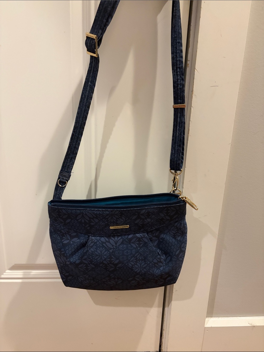 Travelon Navy Floral Jacquard Crossbody Purse